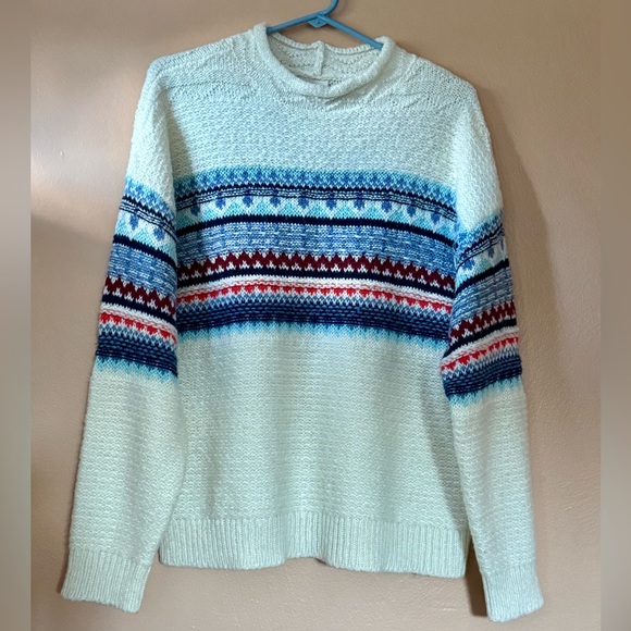 Saint John's Bay Fair Isle Roll Neck Cream Blue Pink Knit Sweater Size XL - Picture 3 of 11